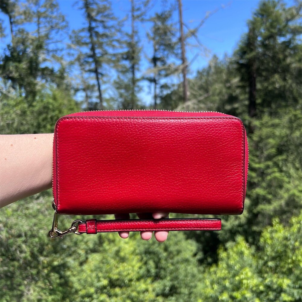 COACH Long Zip-Around Red Pebble Leather Wristlet Wallet Gold Hardware AUTHENTIC - Picture 2 of 14